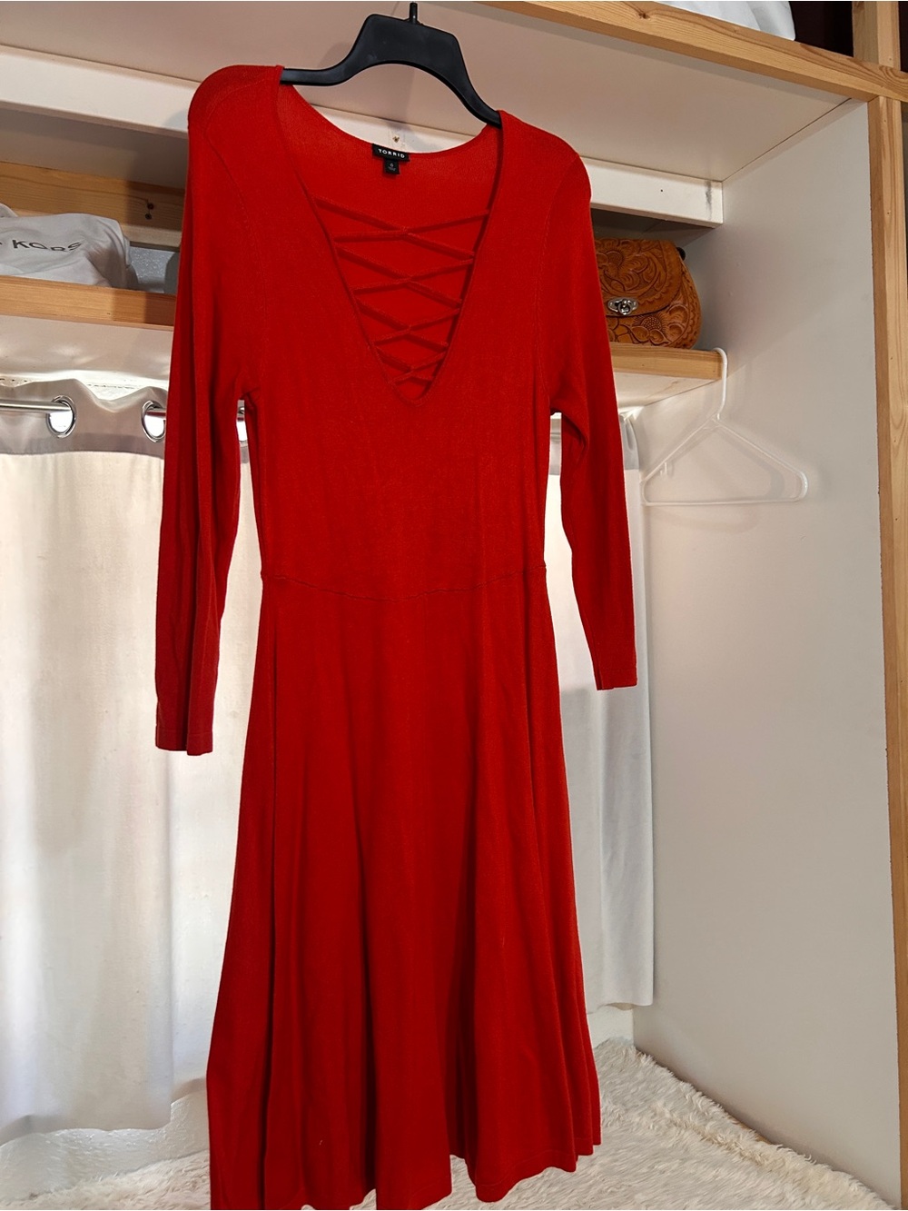 torrid Red Crisscross V-Neck Long Sleeve Dress